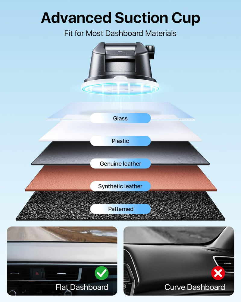 【Military-Grade】andobil 3 in1 Magnetic Phone Holder for Car Dashboard Windshield Vent 【Upgrade Suction & Strongest Magnet】Retractable for MagSafe Car Mount Mats for iPhone 17 16 15 14 Pro Max Sumsung dashboard-black