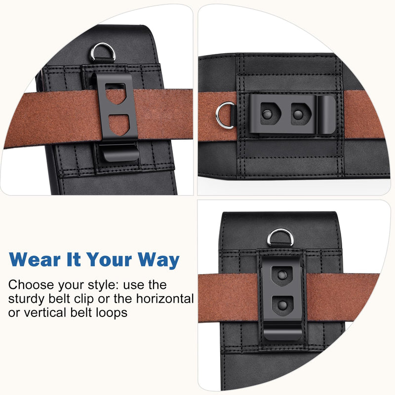 Leather Phone Holster with Belt Clip for Galaxy S20-S26 Ultra Black | Secure Magnetic Closure, Bottom Charging Opening, Durability, for Outdoor Business Professionals Construction Workers X-Large