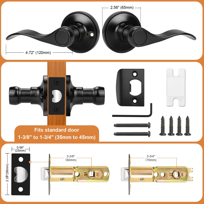 Probrico Wave Shape Passage Door Lever Black Keyless Handle for Hall and Closet, Interior Non-Locking Leverset Handleset Hardware,Reversible for Right and Left Handed Doors,1 Pack 1