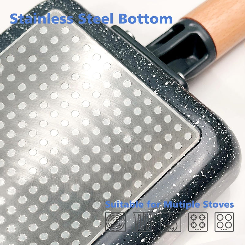 Ceramic Coating Square Japanese Tamagoyaki Omelette Small Skillet, Non-stick Rectangle Egg Roll Pan with Wood Handle (Dark Grey) Dark Gray