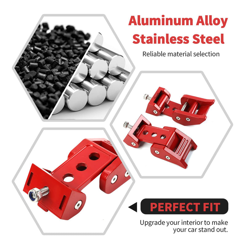 Hood Latches Hood Lock Catch Latches Kit Aluminum Alloy Stainless Steel for Jeep Wrangler JK JKU JL JLU & Gladiator JT 2007-2024,Red Red