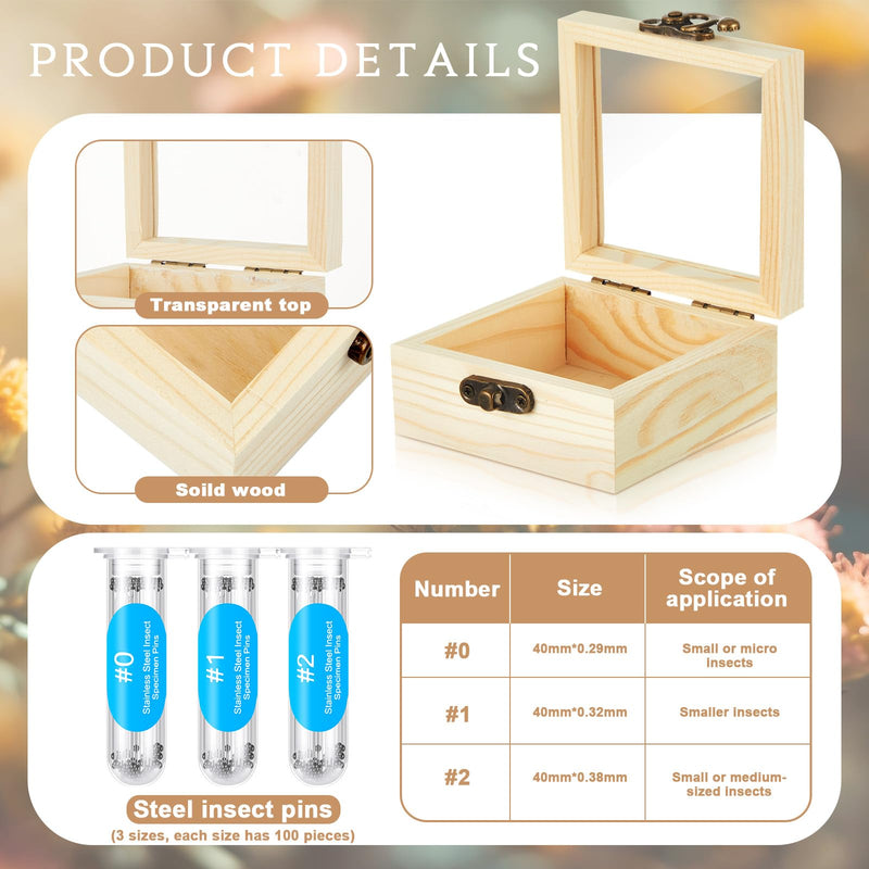 Spiareal 55 Pcs Insect Specimen Tools Kit Include 3.54 x 3.54 x 1.77 in 8 Pcs Display Case Box 6 Foam Pinning Board 3 Tubes Pins 6 Tweezers Butterfly Insect Pinning Kit Entomology Collection Supplies
