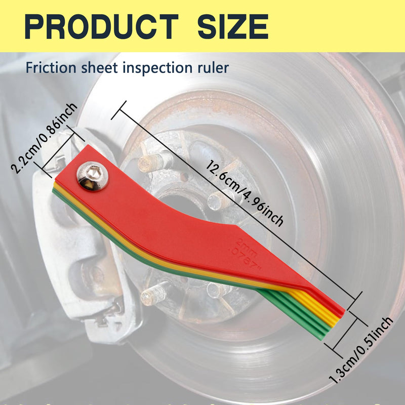 Brake Lining Thickness Gauge, 8-in-1 Car Automotive Brake Pad Measuring Ruler Tool, Durable Steel Color Coded Disc and Drum Brake Lining Gauge Set with SAE & Metric, Car Accessories for All Car
