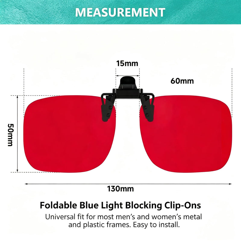 Eyekepper Clip on Blue Light Blocking Glasses, Red Lens for Sleep, 60*50MM | Flip up Clipon Attachment for Square Eyeglass, Anti UV Ray Clip ons, Screen Bluelight Filter Clips, Clip-on Tinted Snap on