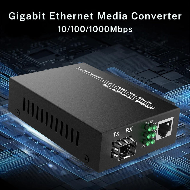 2 Pack Gigabit Ethernet Fiber Media Converter, Open SFP Slot, RJ45 to 1000Base-SX for 10/100/1000Mbps, Supports Gigabit SFP Modules Up to 120KM, Plug and Play, Auto-Negotiation, UL Certified