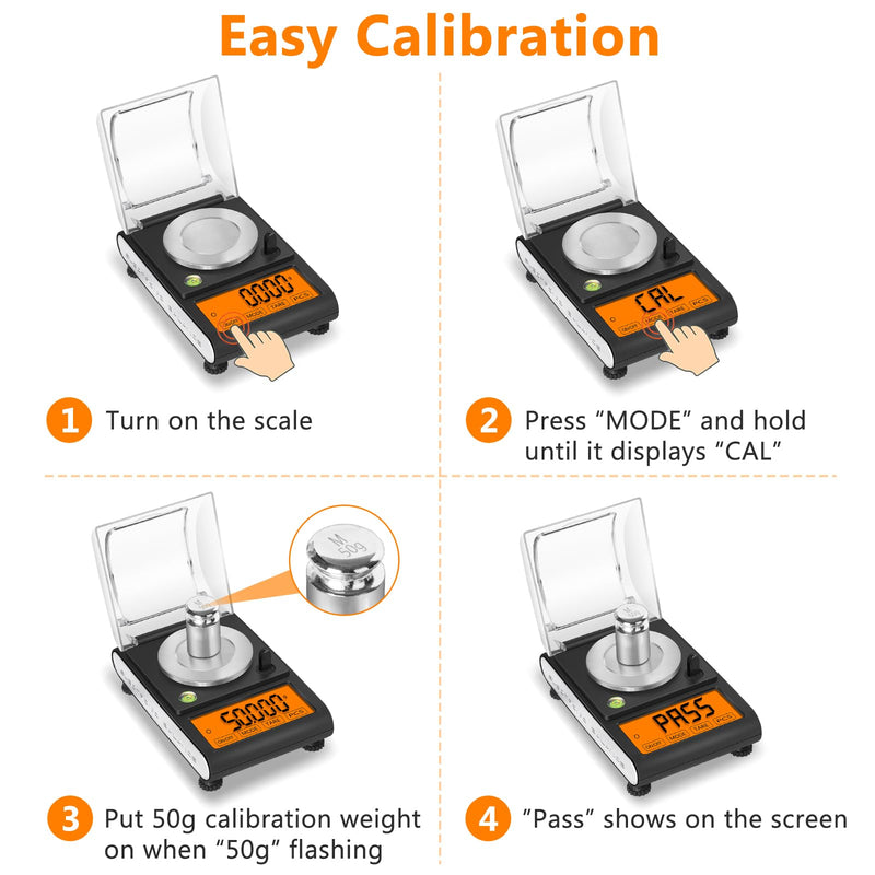 Fuzion Milligram Scale 50g/0.001g, Digital mg Scale with Calibration Weights, Jewelry Scale with Tweezers, Spoon, Bowl, Brush, Micro Scale for Powder, Gold, Herb, Large Display TGD-50