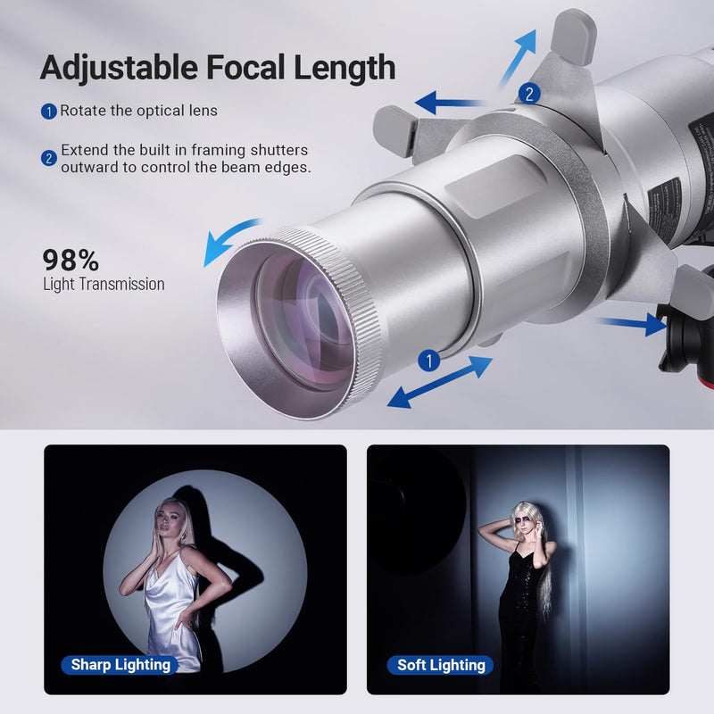 NEEWER Basics Spotlight Conical Optical Snoot Only for FL10/FL20/FL10P Photography Flashlight, 4X Brighter Projector Attachment with Adjustable Focus, 30° Beam Angle, 20 Metal Gobos, LS01