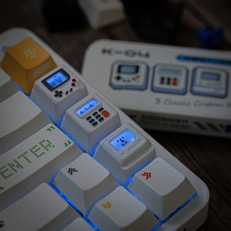 Artisan 3-in-1 Swappable Face Keycap Set for Mechanical Keyboard, 3 Independent Keycaps with Interchangeable Face Inserts, 1U Size, MX Switch Compatible for Gaming and Typing (White) White