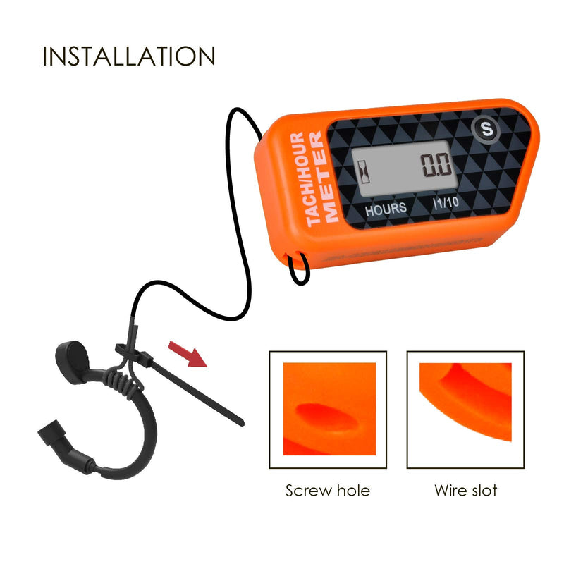 Jayron Digital LCD Tachometer Inductive Tach Hour Meter Display Max RPM Waterproof for Most Gas Engine Marine ATV Generator Lawn Tractor Motorcycle (Orange) orange