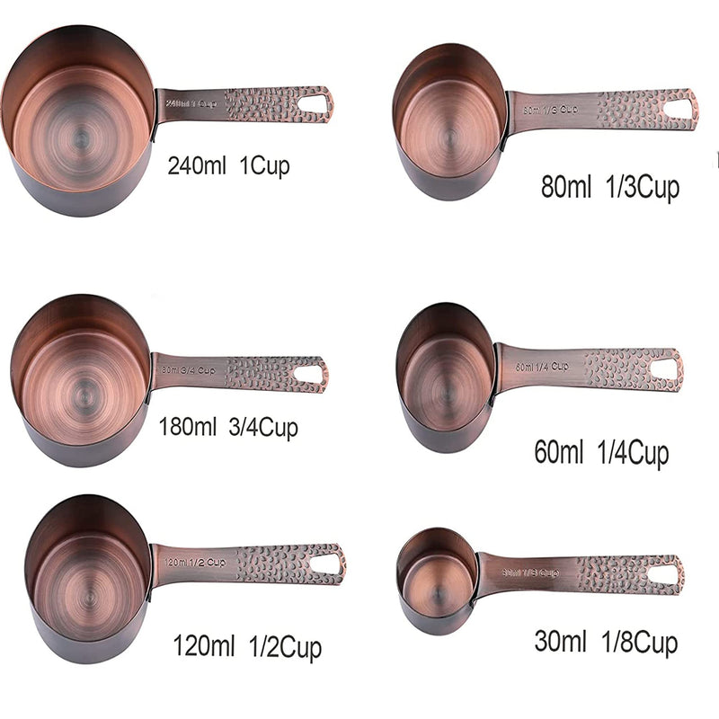 Copper Measuring Cups and Spoons - 6 Plated Cups, 7 Metal Spoons, 1 Leveler - Dry Measure Set A02: copper-Set of 16pcs