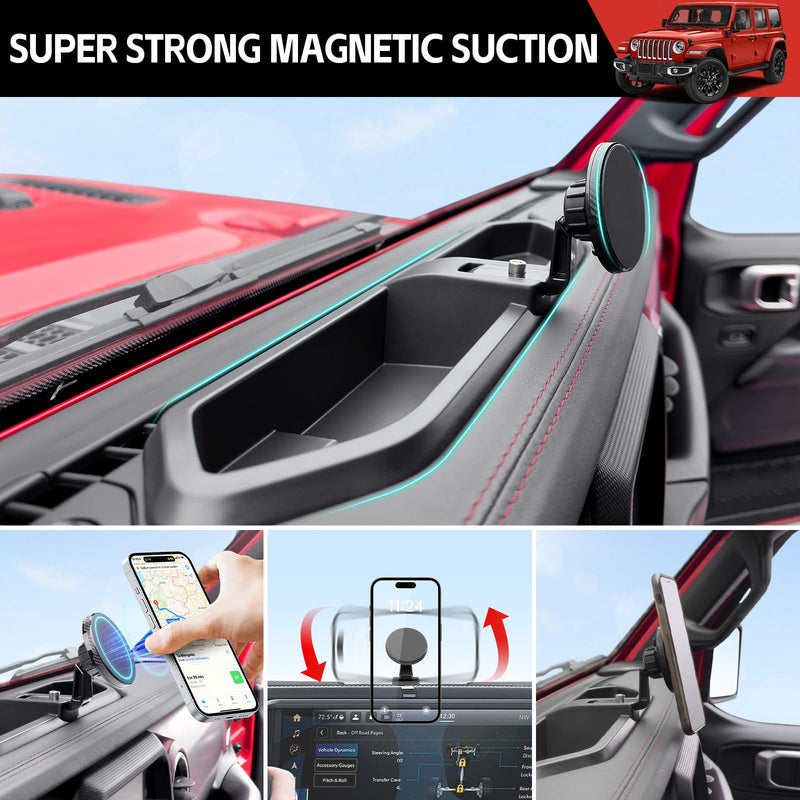 Magnetic Phone Mount Holder Fit for 2018-2023 Jeep Wrangler JL JLU&Gladiator JT Car Dashboard Multi-Mount Phone Holder Dash Tray for 2023 Jeep JL/JT Accessories(2018-2023 4X4, Not for 4XE) 2018-2023 4X4 Magnetic