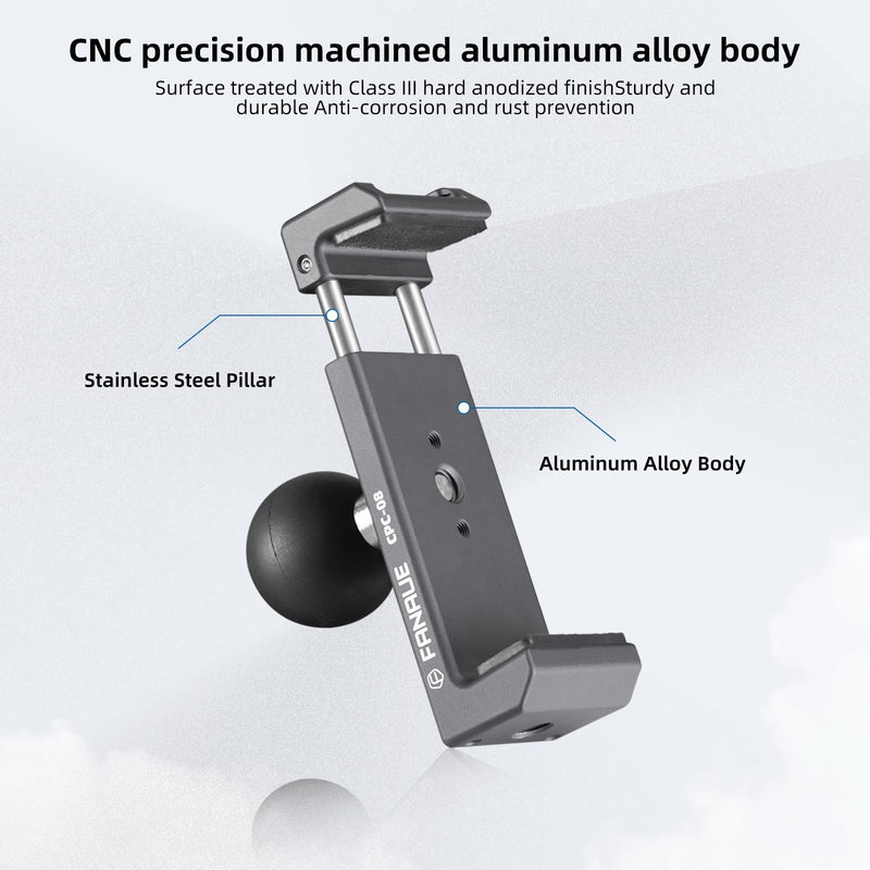 FANAUE Aluminum Phone Holder with 1" Ball Head Adapter Compatible with RAM mounts B Size Double Socket arm (CPC-08) CPC-08
