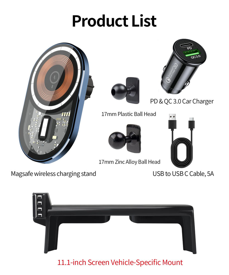 15W Wireless Charger Car Phone Holder for Lincoln Nautilus 2024-2026 | 11.1" Screen Magsafe Accessories Fast Charging Magnetic Cell Phone Holder Clip Compatible with iPhone Android, 3D Fit Bracket