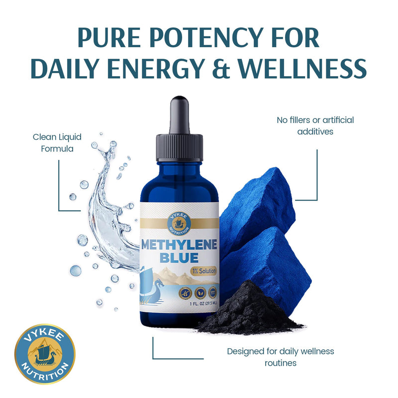 Vykee Nutrition Methylene Blue 1 Percent Solution - High Purity Liquid Supplement for Mitochondrial Health and ATP Production - Vegan, Non-GMO, Gluten Free - 29.5 ml