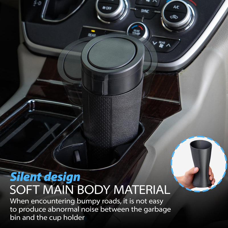 Car Cup Holder Trash Can with Lid - Mini Small Auto Garbage Bin for Vehicle, Car Door, Back Seat - Leakproof Portable Dustbin (Black) 1