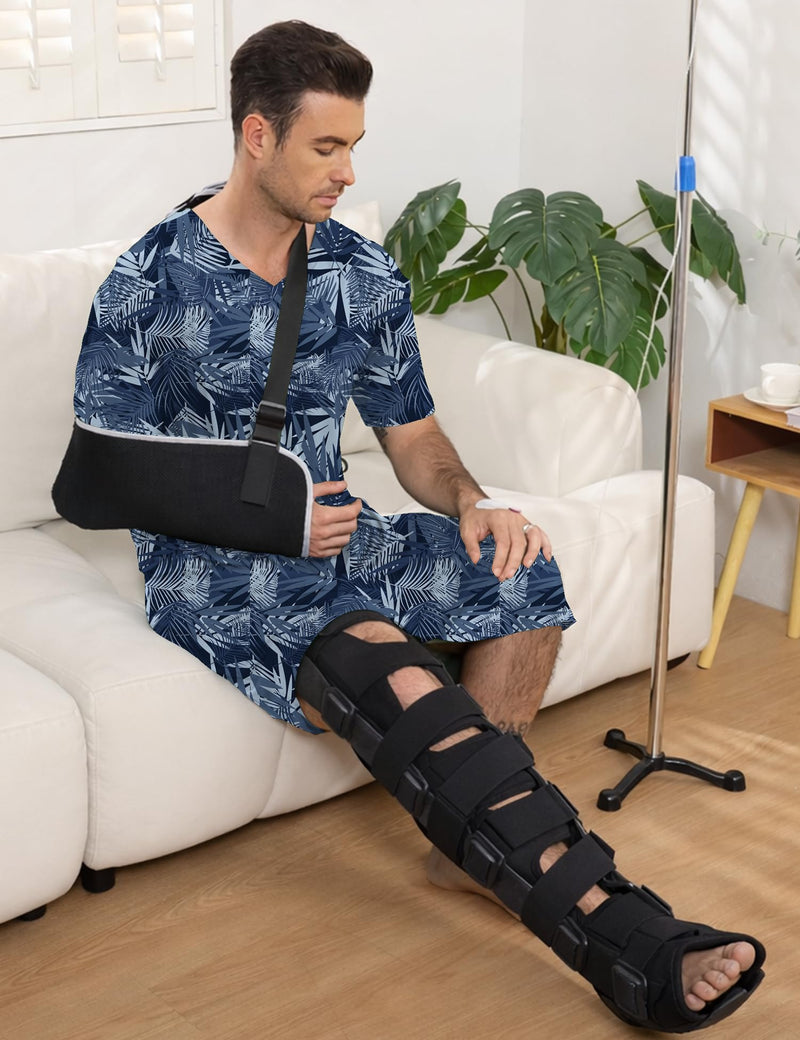 Men's Hospital Gown Open Back - Reusable Patient Gown with Shoulder Tie Closure - Comfortable Hospital Gowns for Men Blue Flower XX-Large