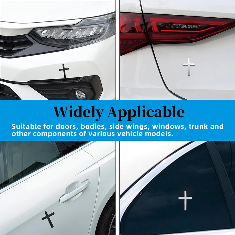 4 PCS Metal Jesus Christ Cross Badge Stickers for Car & Truck Body Fender Tail - 2.5"×1.8" 3D Christian Auto Emblem Decal, Self Adhesive Waterproof Exterior Decoration Accessories (4, Silver+Black) 4