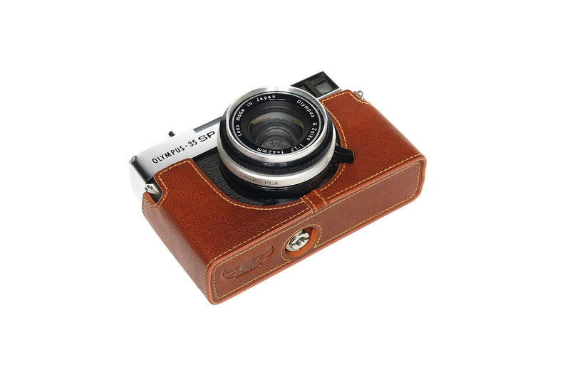 35 SP Case, BolinUS Handmade Genuine Real Leather Half Camera Case Bag Cover for Olympus 35 SP Camera with Hand Strap (LavaBrown) LavaBrown