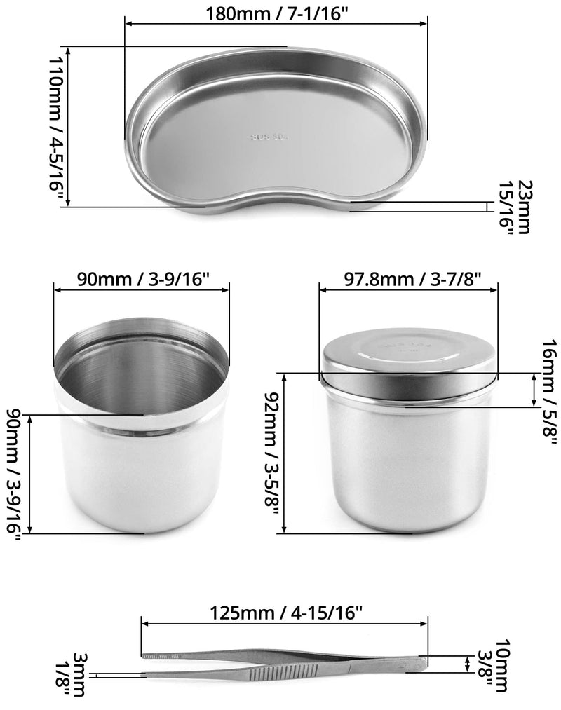 QWORK Instrument Tray Set with Tool Jar and Tweezer, Stainless Steel Utility Tray