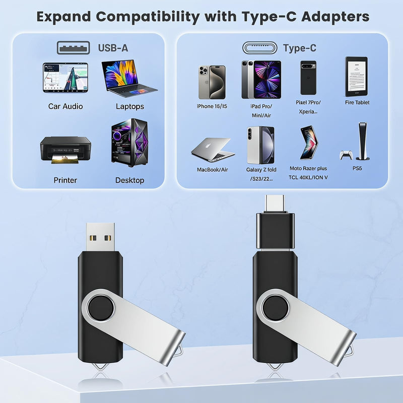 ABLAZE 128GB Flash Drive with Type C Adater, USB 2.0 Thumb Drive | USB Stick, Memory Stick, Pendrives for Smartphones/Computer/PC 1 Piece