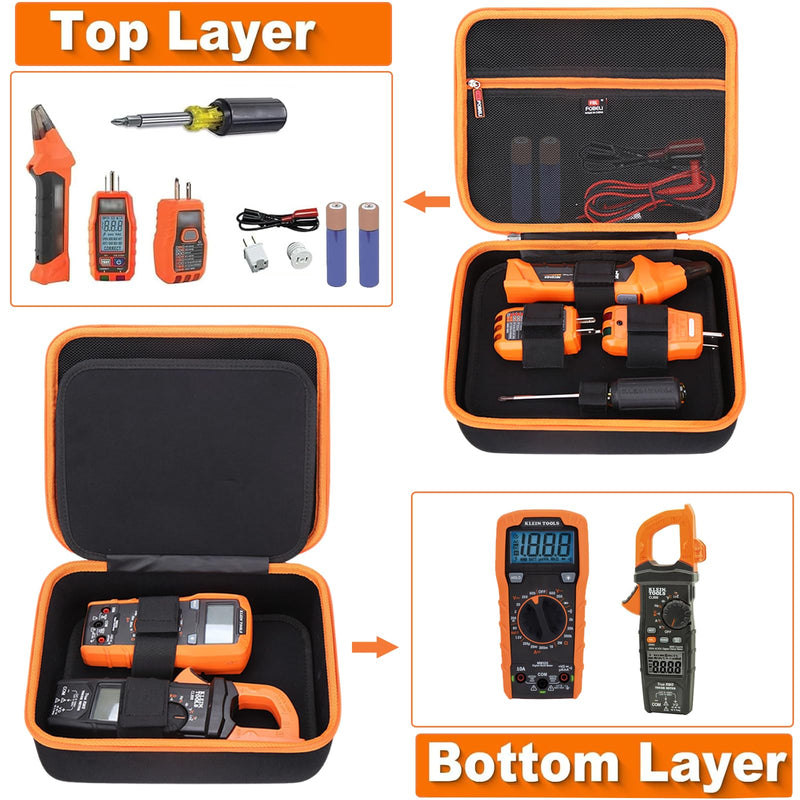 FBLFOBELI Hard Case for Klein Tools ET310 AC Circuit Breaker, RT250 GFCI Outlet Tester Set, Circuit Tester Tools Case Fits for Klein Tools/KAIWEETS/AstroAI/Fluke Digital Multimeter, Clamp Meter