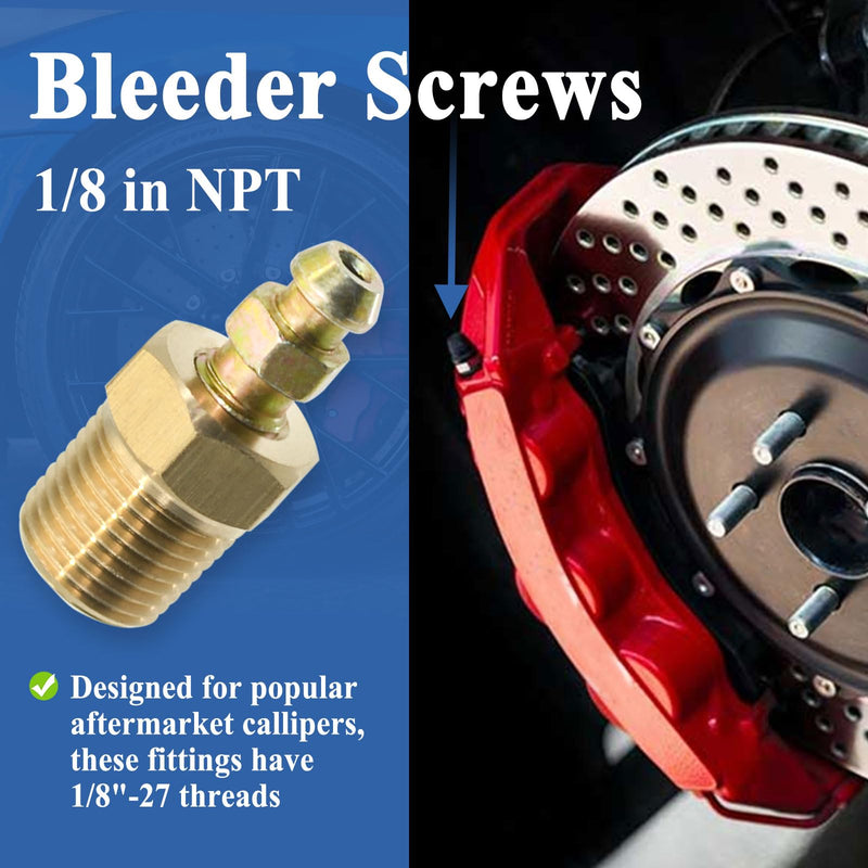 4Sets Bleeder Screws 1/8'' NPT, Brass, 1/8"-27 Threads with 1/4"-28 Bleeder Screw