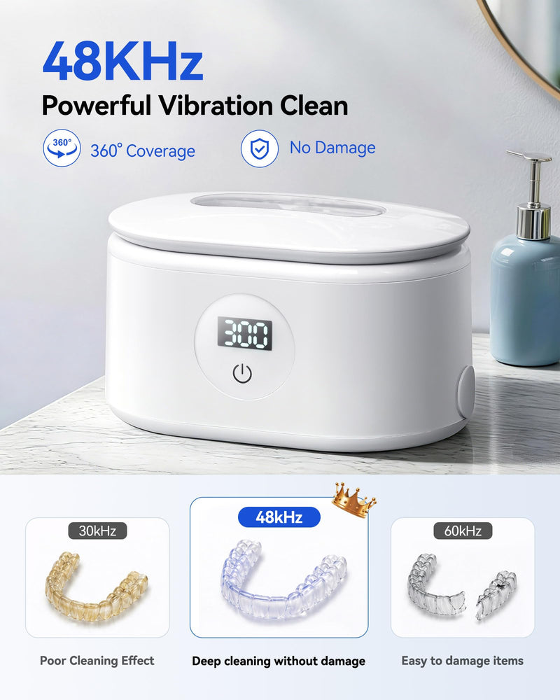 Miorcols Ultrasonic Jewelry Cleaner, Ultrasonic Cleaner Machine with Digital LED Display, 20oz 304 Stainless Steel Tank for Jewelry, Eyeglasses, Watches, Dentures, Retainers & More - White