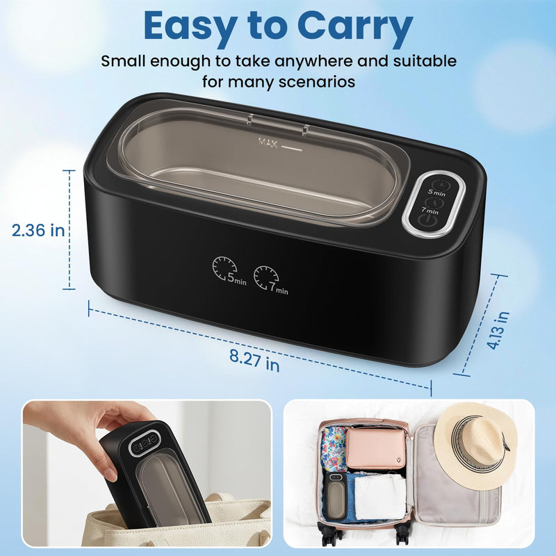 Ultrasonic Cleaner, 48kHz Ultrasonic Jewelry Cleaner Machine for Eyeglasses, Jewelry, Rings, Watch Straps, Dentures and More, Dual Cleaning Modes & 304 Stainless Steel Tank, 400ML Capacity, Black