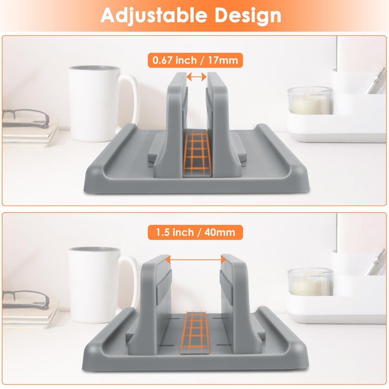 Vertical Laptop Stand, ABS Plastic, Adjustable Dock up to 15 inch PC Desk Space Saver for MacBook/Surface/iPad/mini PC (Space Grey) Space Grey