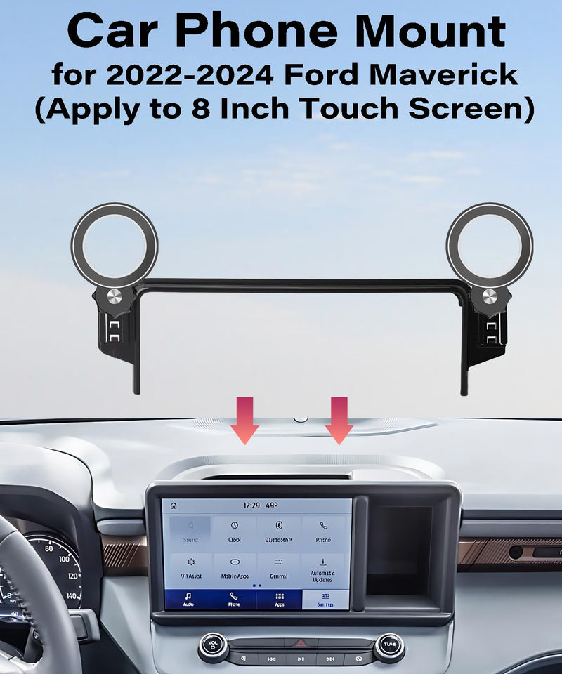 Car Phone Holder for Ford Maverick 2022 2023 2024 8" Screen Accessories | MagSafe Strong Magnets Clip-On Cell Phone Mount, 360° Rotatable Hands-Free Holder, Dual Slots for Driver & Passenger fit for 2022-2024 Ford Maverick(8 Inch)
