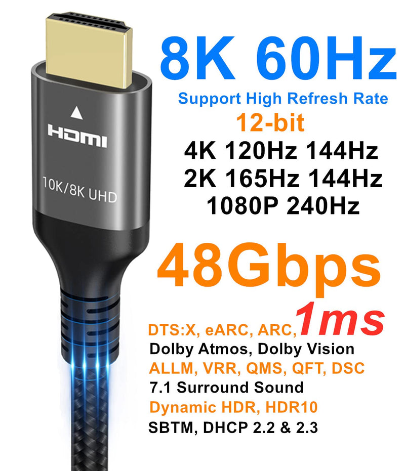 Ubluker 10K 8K 4K HDMI Cable 48Gbps 20 FT, Certified Ultra High Speed HDMI® Cable 4K 240Hz 144Hz 120Hz 8K60Hz 0.01ms HDR10+ eARC HDCP2.3 Netflix Roku TV PC Monitor Projector PS5 Xbox 20 feet