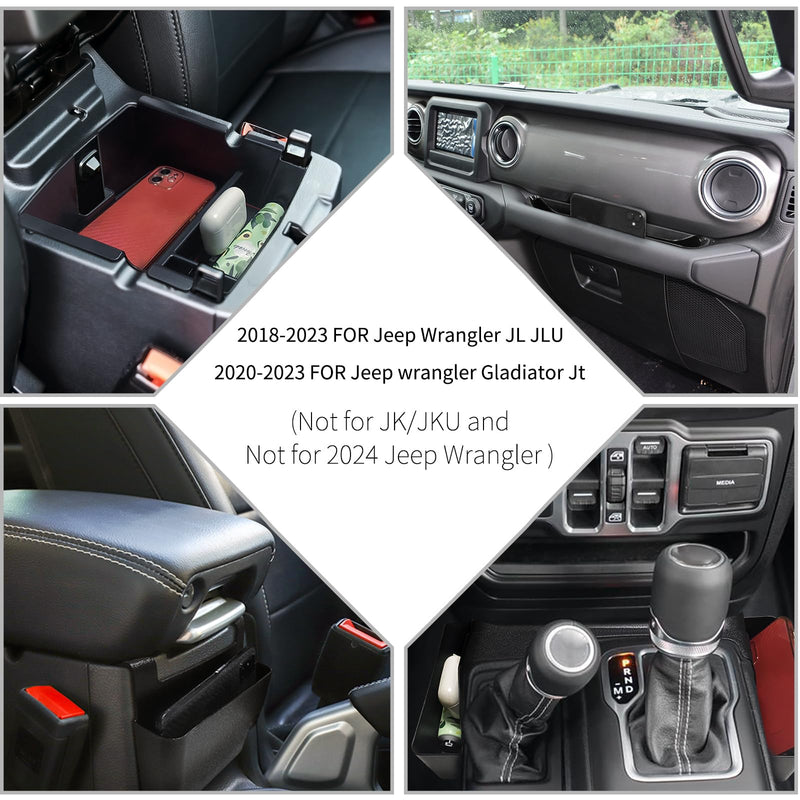 Upgraded 4 Pcs Center Console Organizer Combo Kit Interior Accessories Storage Box Para for 2018 2019 2020 2021 2022 2023 Jeep Wrangler JL JLU and Jeep Gladiator JT JTU,Gear Shift Tray Organizer (Not for JK and 2024+ JL) 18-23 JL JLU/JT JTU