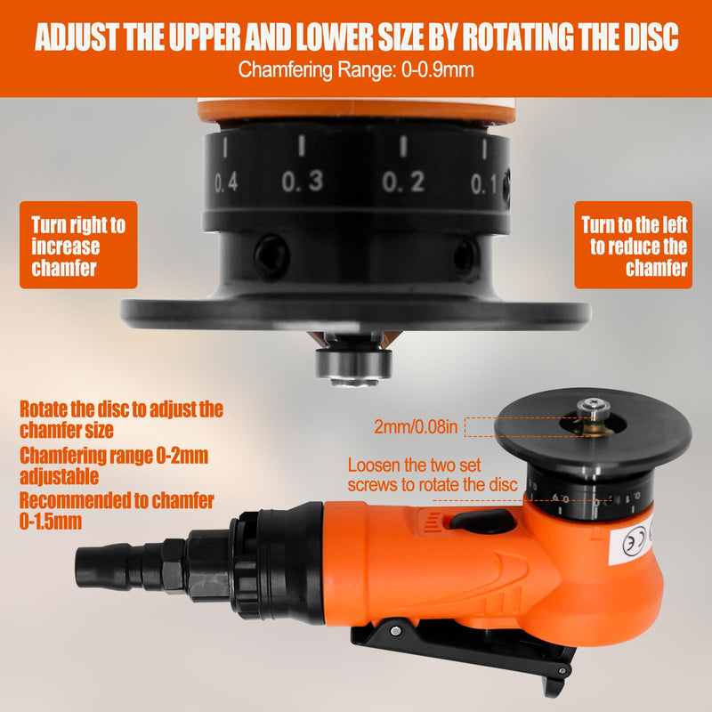 2 in 1 Mini Pneumatic Chamfering Machine, 45° Arc Corner Beveling Trimming Deburring Machine 30000RPM Handheld Chamfering Air Chamfer Tool with 1/4 Inch Air Inlet (C&R Angle Blades,Orange) C&R Angle Blades Orange