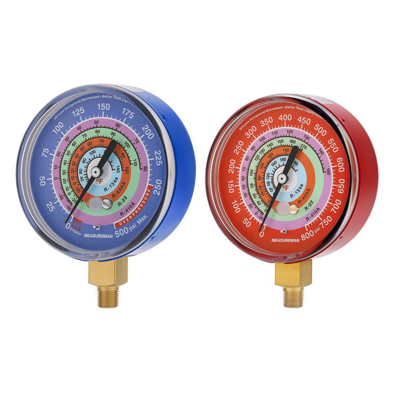 MEASUREMAN AC Manifold Gauge Set, 2-Way HVAC Diagnostic Tool for R410A, R22, R404A, R134a Refrigerants with Hoses, 3-1/8" Gauges, Class 1.6 Accuracy 30 inHg-500 PSI + 0-800 PSI