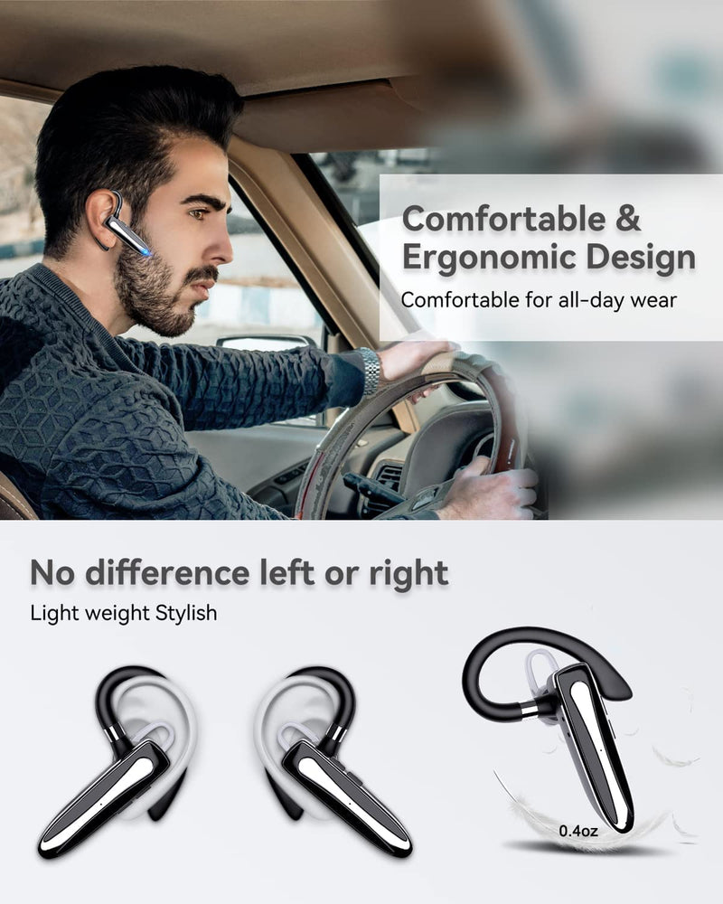 Bluetooth Headset, Wireless Bluetooth 5.0 Earpiece Hands-Free Earphones with Stereo Mic,8 Hrs Play time, Compatible iPhone Android Cell Phones Driving, Business, Office