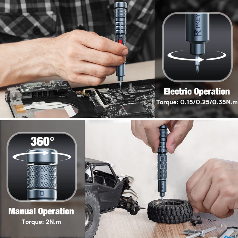 PKEY Mini Electric Screwdriver Set,Precision Electric Screwdriver， Cordless with 28 Precision Magnetic Bits, 3 Gears Torque, Overload Protection, Repair Tool Set for Phone Camera Laptop Watch CS0631A