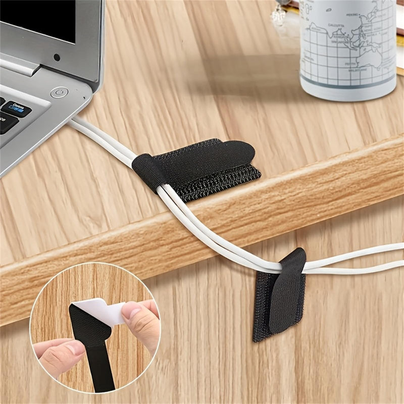 30-piece Set of Nylon Self-adhesive Under-desk Cable Ties, Multi-purpose Cable Ties, for Home and Office Use. Black 30