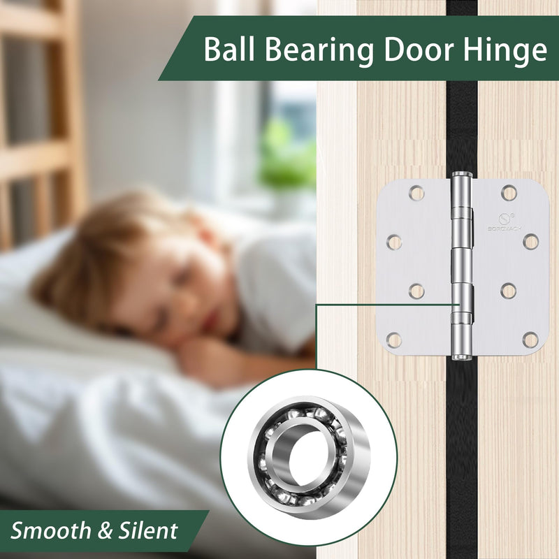 304 Stainless Steel 4 Inch Door Hinges Brushed Satin Nickel Interior Hinges 5/8" Radius Corners 3.5'' Ball Bearing Silver Door Hinges- 3 Pack