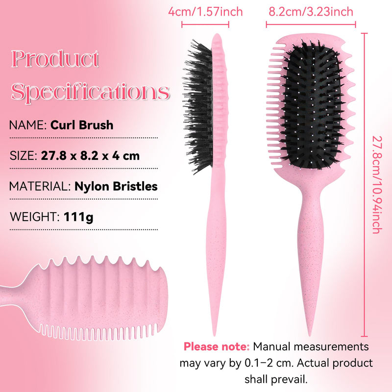 Curling Brush for Defined Curls, Antistatic Brush for Gentle Detangling and Styling Ergonomic Handle, Suitable for Natural Curly and Curly Hair (Pink) Pink C