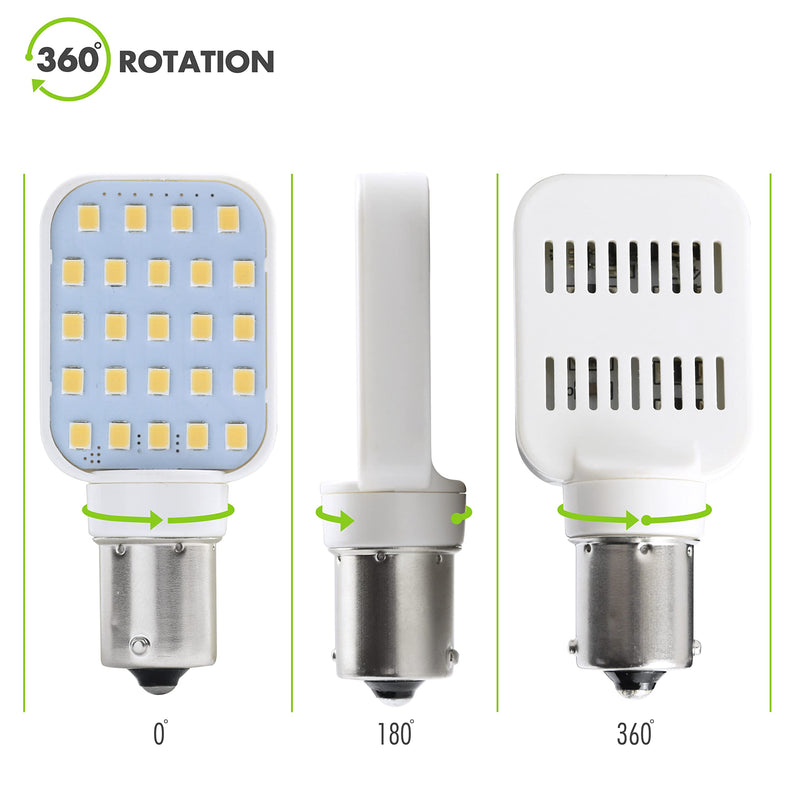 2 Pack Rotating Super Bright 300 Lumen 1141 1156 Wedge RV Interior LED Light 24-SMD Camper Trailer Lamp Bulb 10-24V Natural White (2)