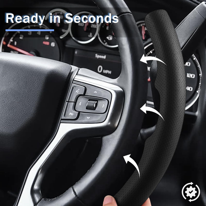 Steering Wheel Cover for Chevy Silverado 1500 2019-Present/ 2500 3500 2020-Present/Blazer 2019-Present (Gasoline Models)/ Suburban Tahoe 2021-2024, Car Steering Wheel Cover Accessories for Chevrolet Black Perforated Leather For Silverado 1500 2019-Now