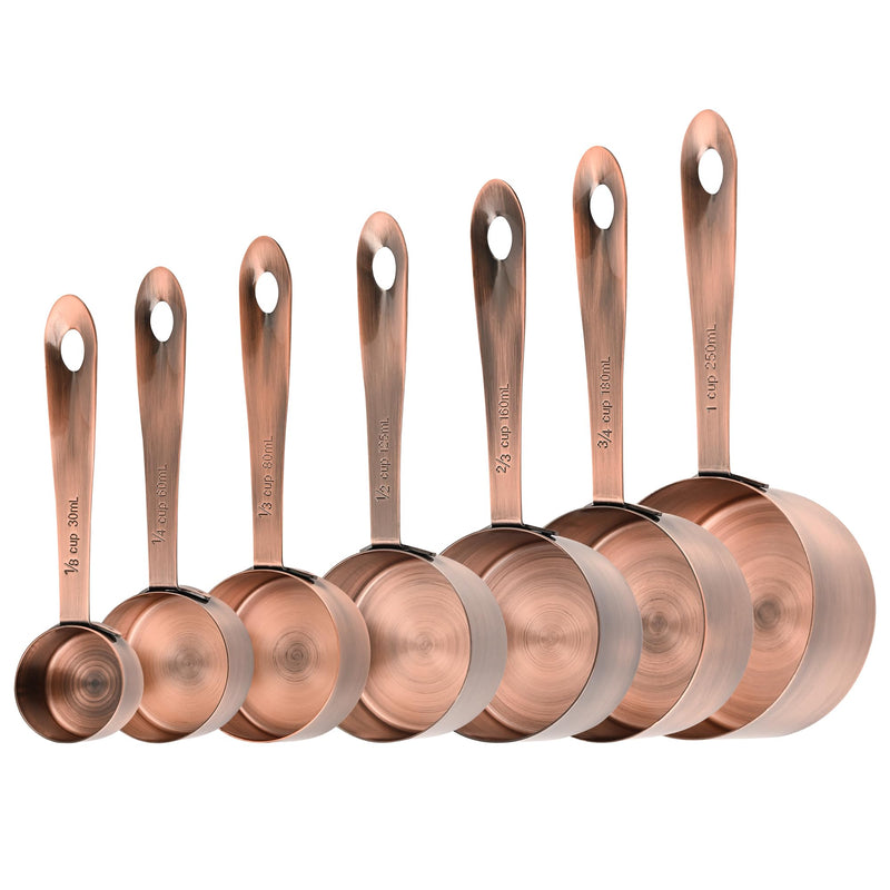 Copper Measuring Cups and Spoons Set 16, Dry&Liquid Stainless Steel Measuring Cups and Spoons, 7 Metric&US Measing Cups & 6 Measuring Spoons & Measure Equivalents for Kitchen&Baking A: 7cups+6spoons Copper