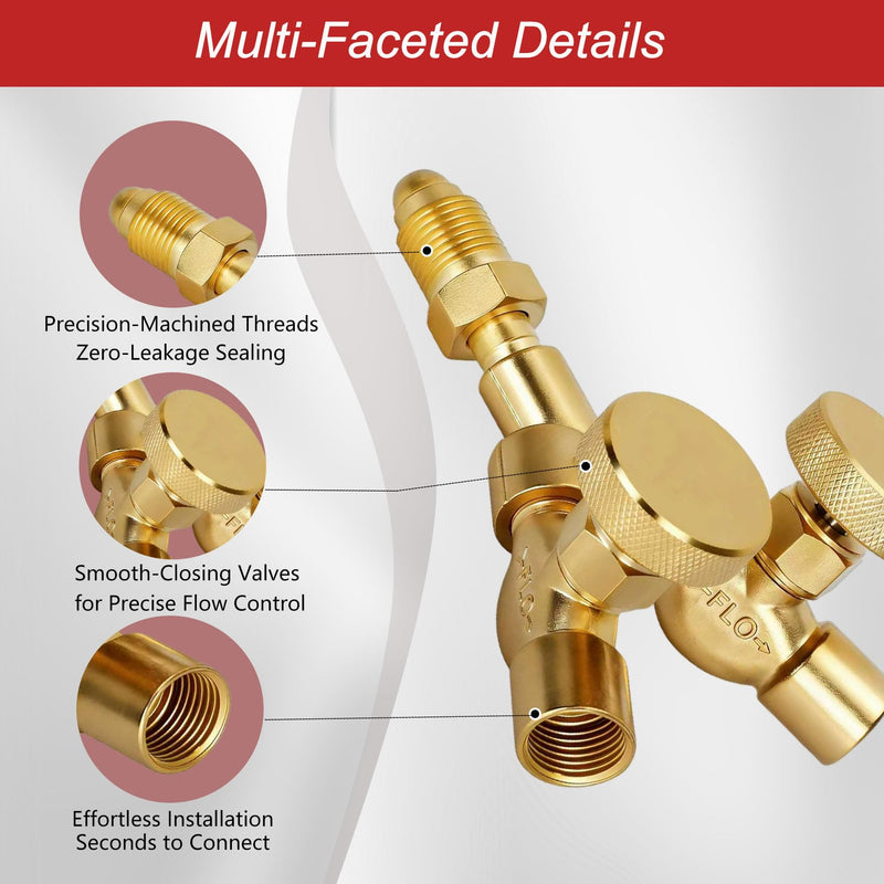 411 Valved Y Connector for Argon & Inert Gas welding, Argon Hose Fittings with Dual Shut Off Valve, 5/8" 18 Male Female Argon Gas Y Connector for Welding, MIG & Purge, Brass, 200 PSIG,Argon Y Valve
