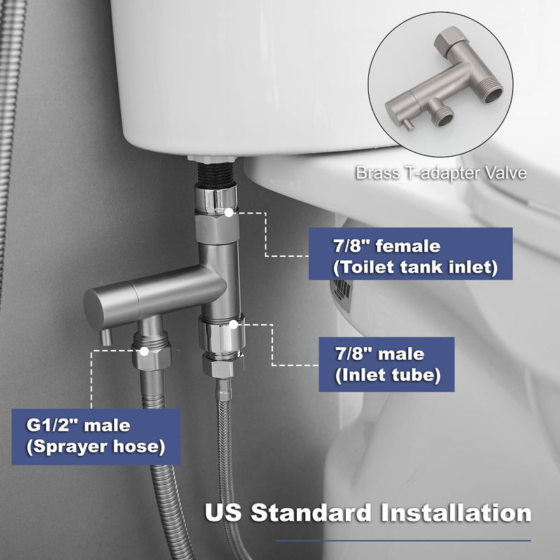 Brushed Nickel Bidet Sprayer Set, Handheld Bidet Taps Attachment for Toilet with Adjustable Water Pressure, Solid Brass Bidet Attachment Set Brushed Nickel