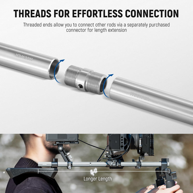 NEEWER 12"/300mm Heavy Duty Stainless Steel 19mm Support Rod for Professional Filmmaking Camcorder, Video Camera, Cinema Camera, SR011