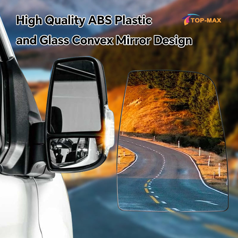TOP-MAX Passenger Right Side Upper Mirror Glass Replacement for Ford Transit 150 250 350 MK8 2014-2023 with Heated and 2 Metal Clips