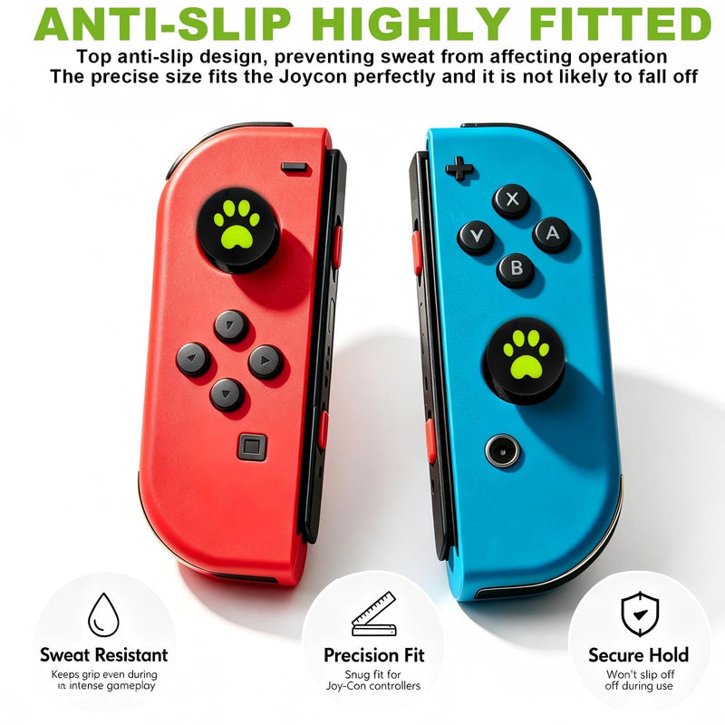 20PCS Switch Joystick Caps Bundle, Skin-Like Buttery Soft Ergonomic Odorless Silicone Thumb Grips, Anti-Slip Sweatproof Glow&Cat Paw Analog Stick Covers for Switch/OLED/Lite/NS