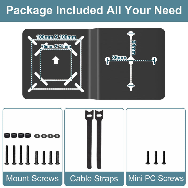 Mounting Bracket Compatible with Intel NUC 13 Pro 12 Pro 11 Pro 10 8 7 6 5 Gen Monitor Arm Extension Plate Compatible with Intel NUC VESA Mount Extender Plate for Mini PC Computer Mount with Screws