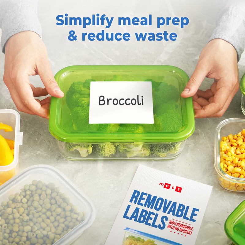 MESS Removable Food Labels for Containers (48-Pack) 3x4" Erasable Kitchen Labels for Organizing, Freezer & Fridge, White Dry Erase Labels for Jars 3x4"