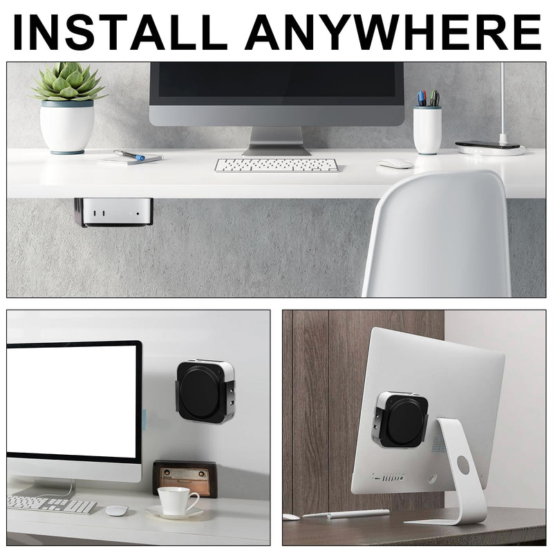 Under Desk Mount for 2024 Mac Mini M4/M4 Pro, Wall Mount Metal Under Desk Stand with Screws Behind Monitor Bracket Case Protector Holder Accessories for Economizing Space(Black)